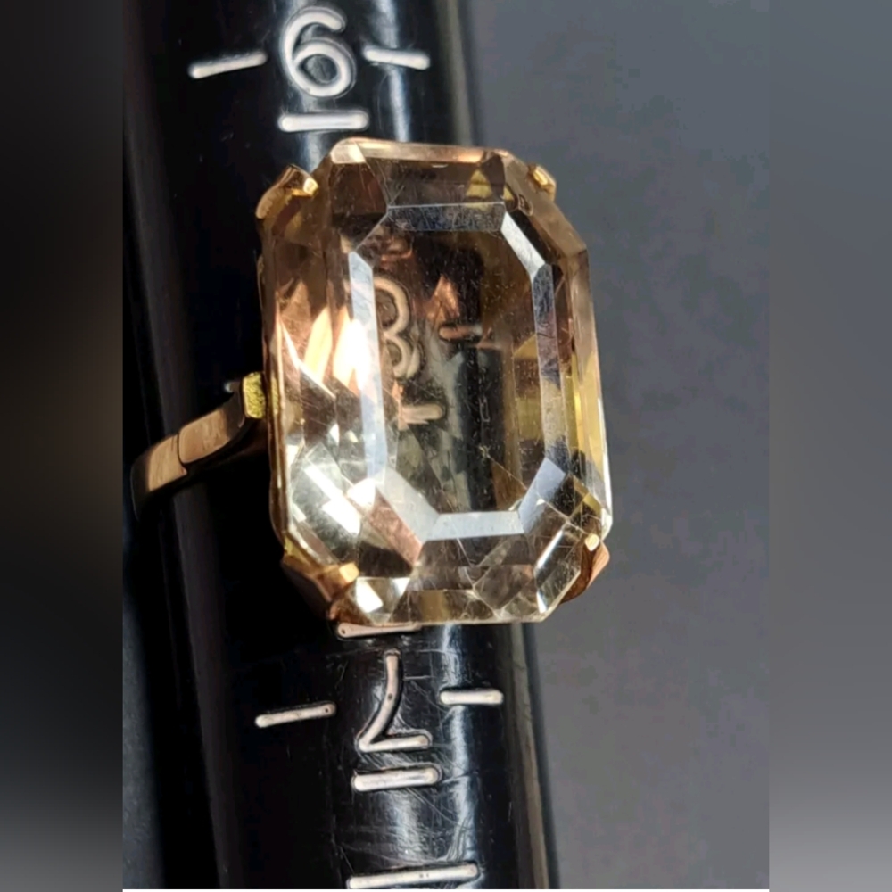 Estate Jewelry Smokey Quartz sz 8 Ring 10K Cocktail Ring